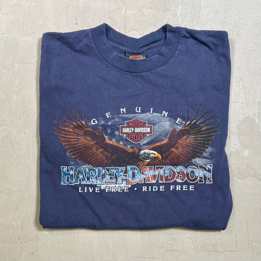 2008 Harley Davidson "Live Free Ride Free" Navy Tee Size Medium USED v19756