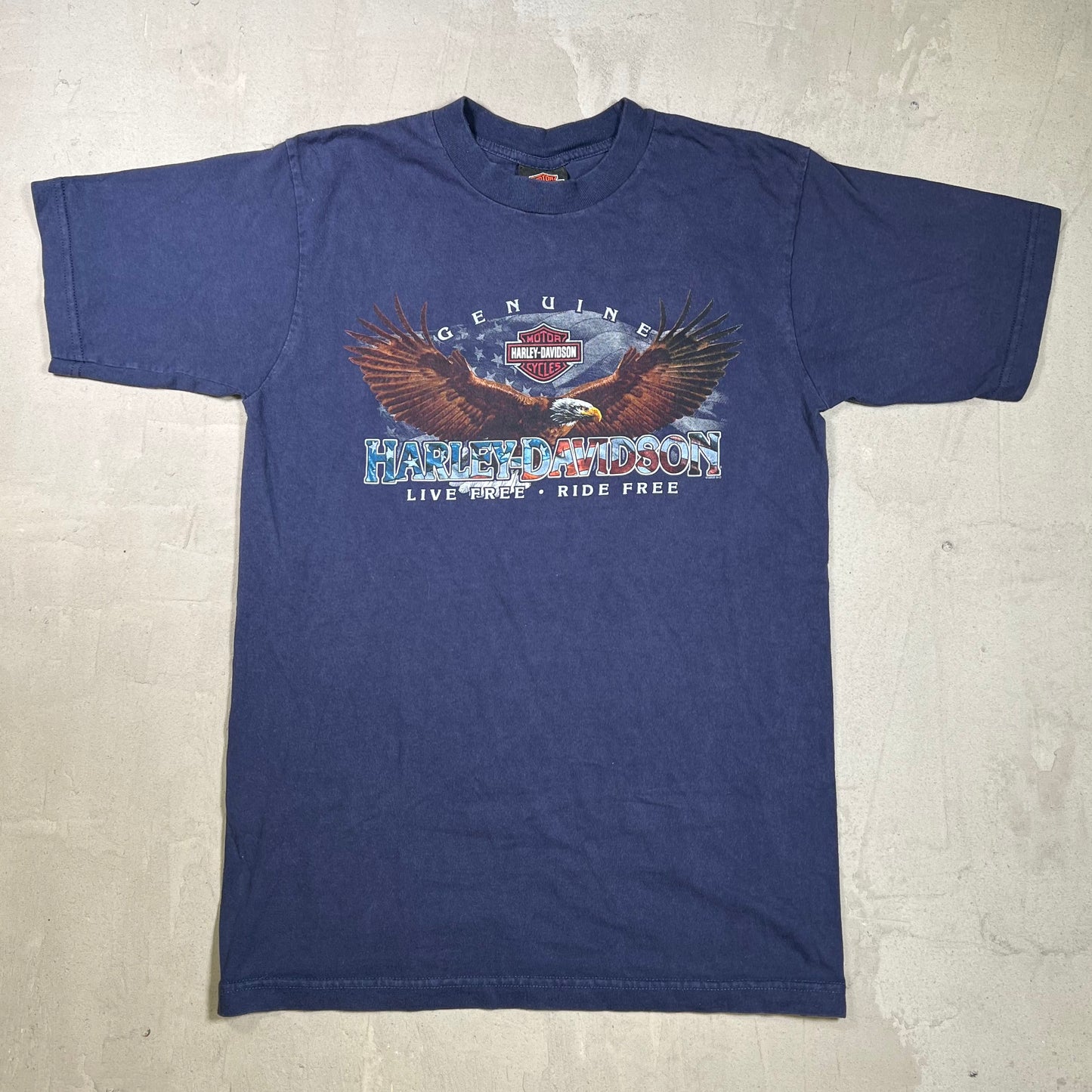 2008 Harley Davidson "Live Free Ride Free" Navy Tee Size Medium USED v19756