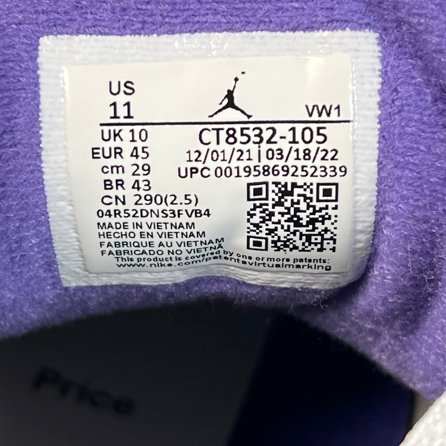 Jordan 3 Dark Iris (2022) Size 11 USED s22799