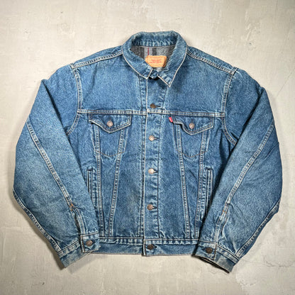1980s Levis Denim Trucker Blanket Lining Blue Jean Jacket Size Large USED v19764