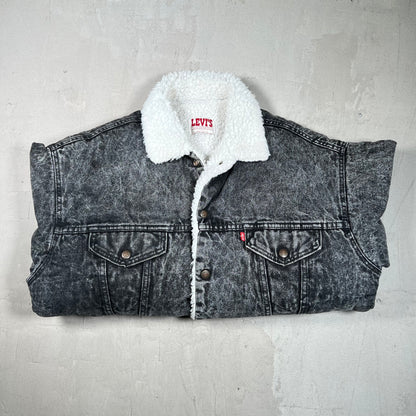 1980s Levis Acid Washed White Sherpa Lining Jean Jacket Size Large USED v19765