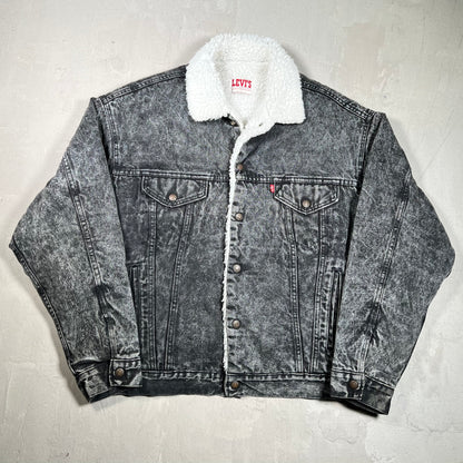 1980s Levis Acid Washed White Sherpa Lining Jean Jacket Size Large USED v19765
