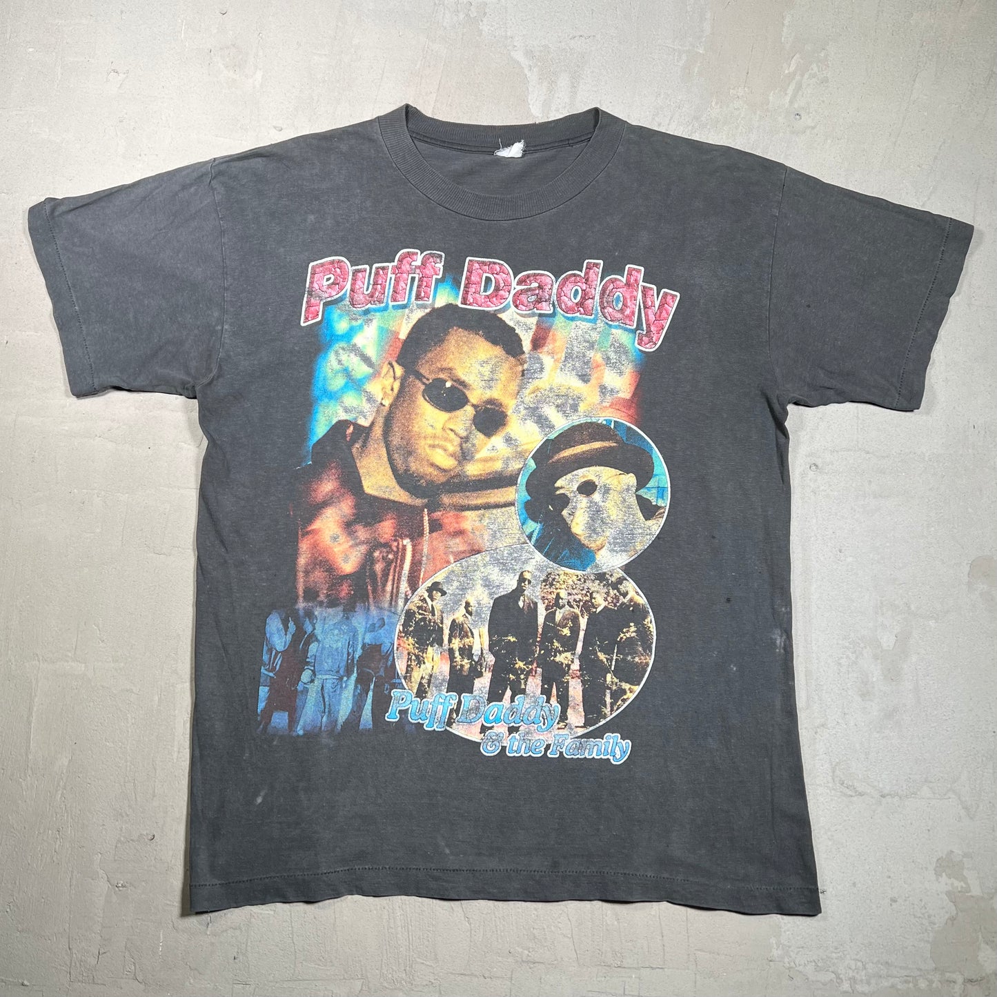 1990s Puff Daddy P Diddy Hold Me Down Rap Style Washed Black Tee Size XL USED v19760