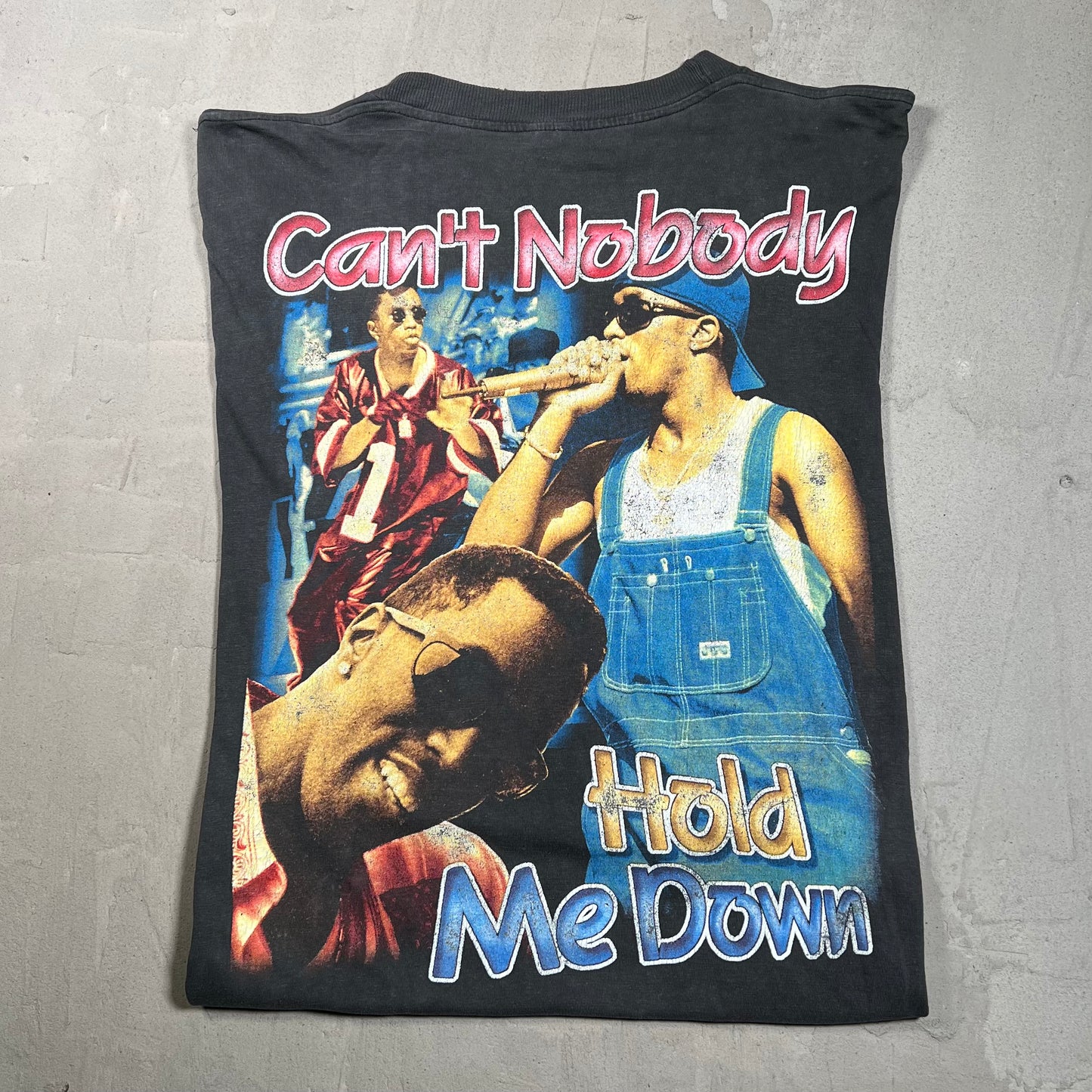 1990s Puff Daddy P Diddy Hold Me Down Rap Style Washed Black Tee Size XL USED v19760
