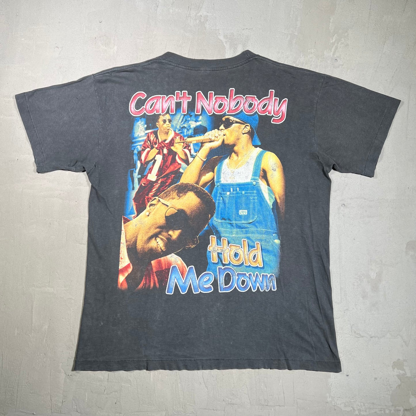 1990s Puff Daddy P Diddy Hold Me Down Rap Style Washed Black Tee Size XL USED v19760