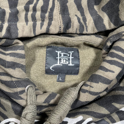 Y2K Ed Hardy Tiger Print Green Camo Hoodie Size Large USED x17894
