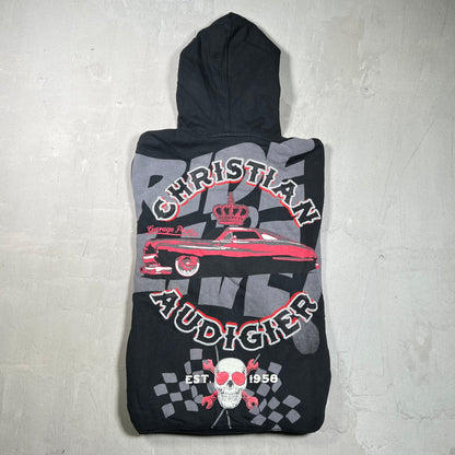 Y2K Christian Audigier Garage Parts Gem Black Zip Up Hoodie Size Small USED x17898