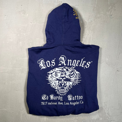 Y2K Ed Hardy Los Angeles Don Navy Blue Zip Up Hoodie Size Large USED x17895