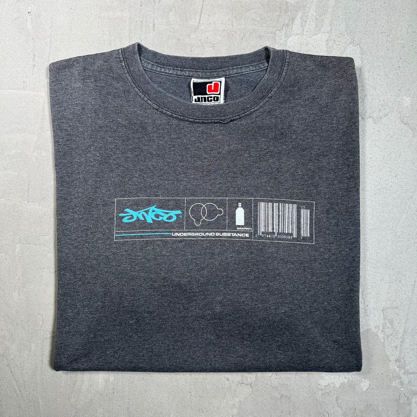Y2K Jnco Underground Substance Graffiti Grey Tee Size XL USED v19777