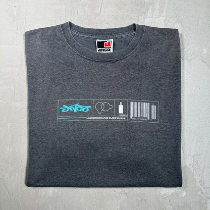 Y2K Jnco Underground Substance Graffiti Grey Tee Size XL USED v19777