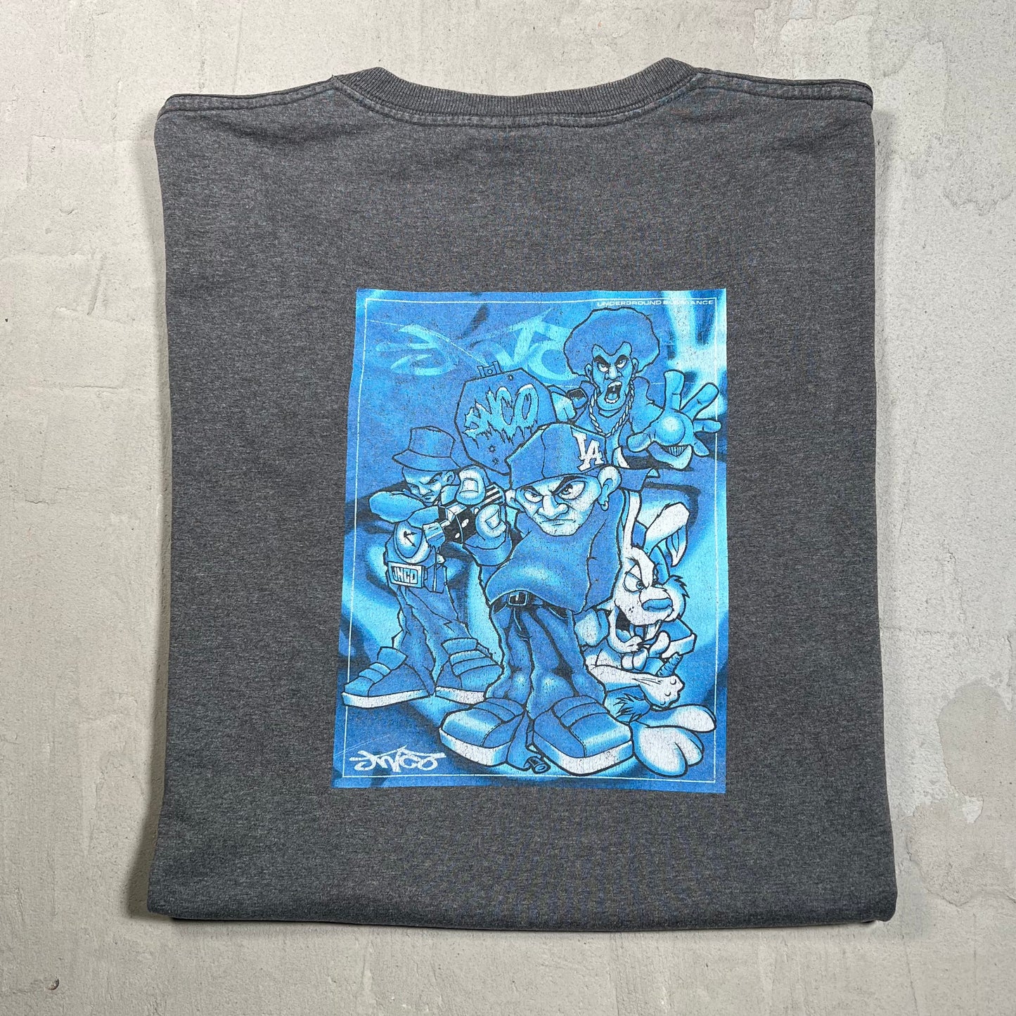 Y2K Jnco Underground Substance Graffiti Grey Tee Size XL USED v19777