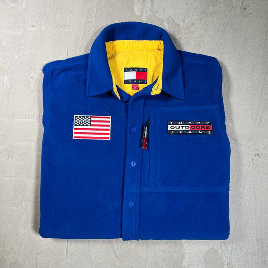 Tommy Hilfiger Jeans Outdoors Expedition Blue Fleece Half Zip Size Large USED v19665