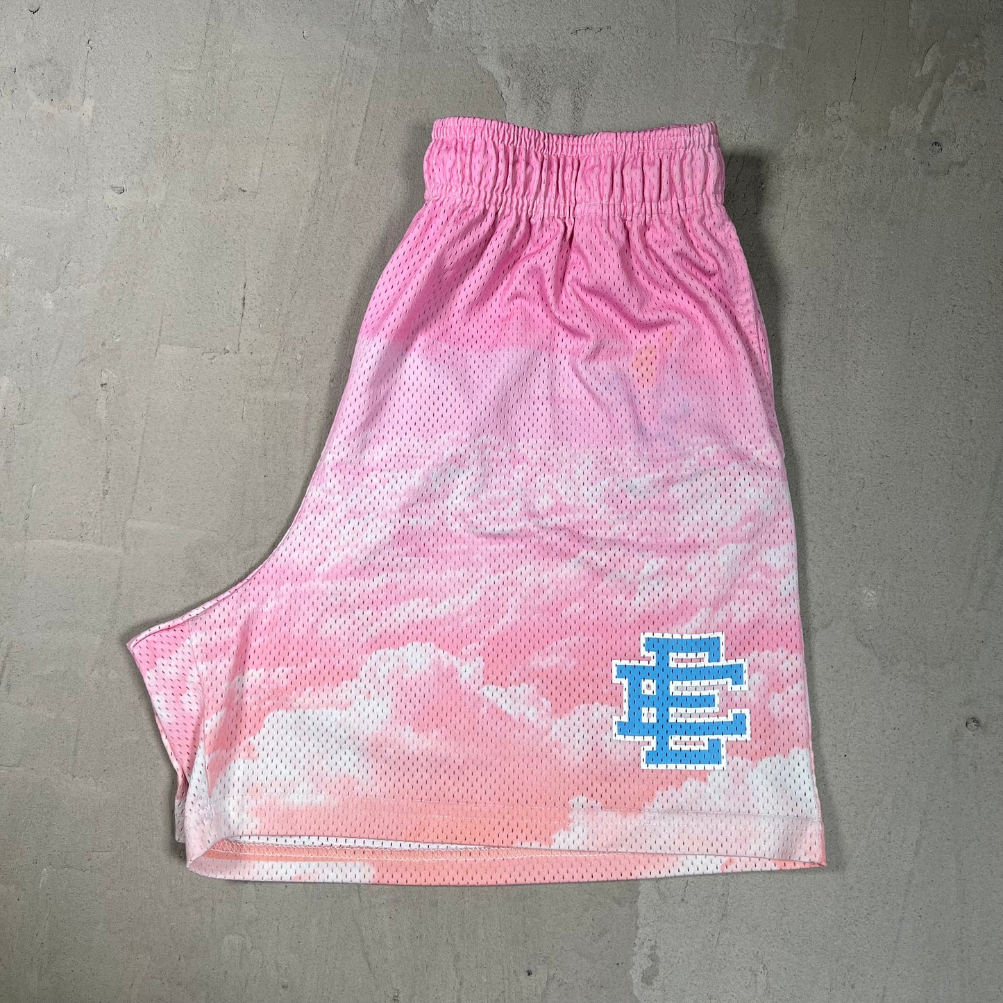 Eric Emanuel Pink Cloud/Blue Logo Shorts Size XXL USED x17812