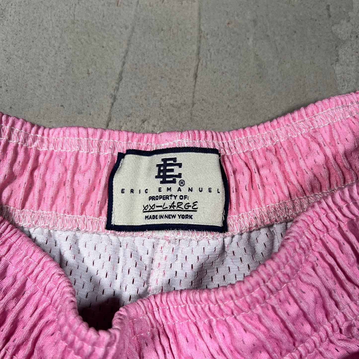 Eric Emanuel Pink Cloud/Blue Logo Shorts Size XXL USED x17812