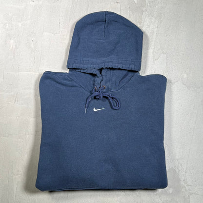Y2K Nike Center Swoosh Navy Blue Pull Over Hoodie Size XL USED v19761
