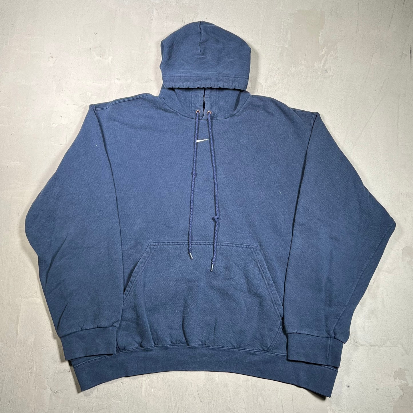 Y2K Nike Center Swoosh Navy Blue Pull Over Hoodie Size XL USED v19761
