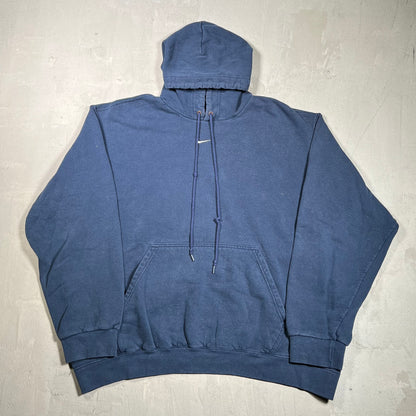 Y2K Nike Center Swoosh Navy Blue Pull Over Hoodie Size XL USED v19761