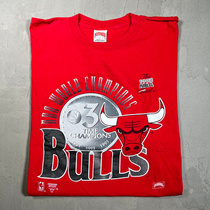 1993 Chicago Bulls 3 Time Champions Red Tee Size XL USED v19757