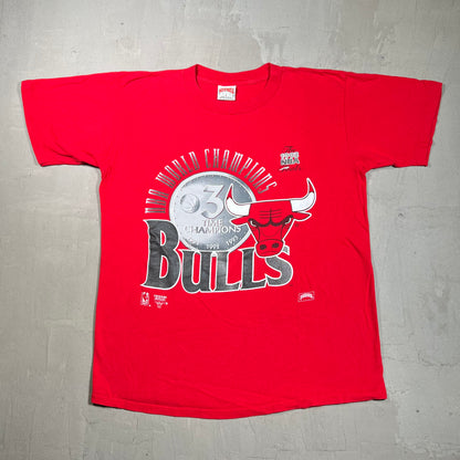 1993 Chicago Bulls 3 Time Champions Red Tee Size XL USED v19757