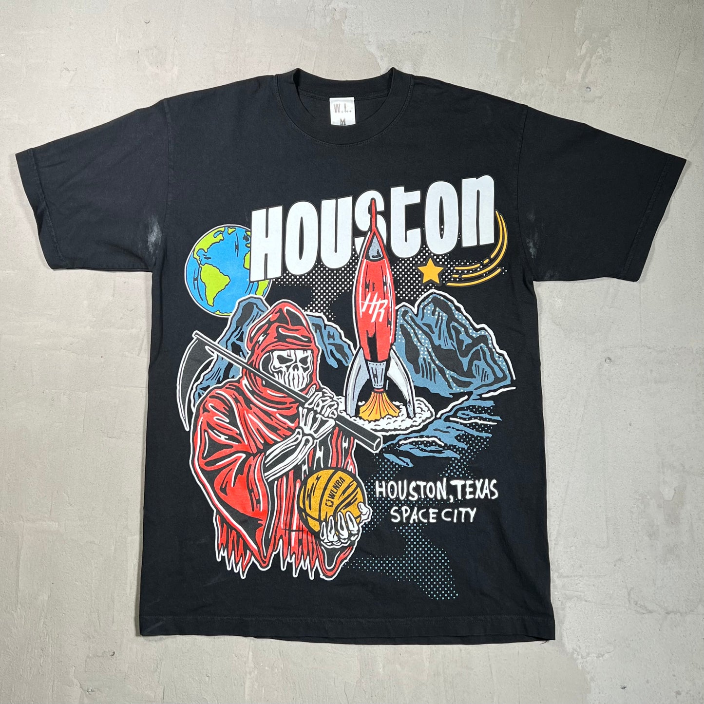 Warren Lotas Houston Rockects Space City Black Tee Size Medium USED x17890