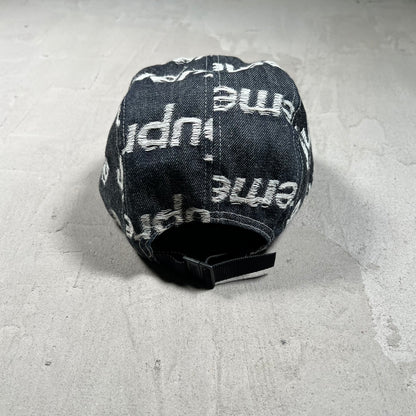 Supreme Jacquard Logos Rigid Indigo Denim Camp Cap USED x17865