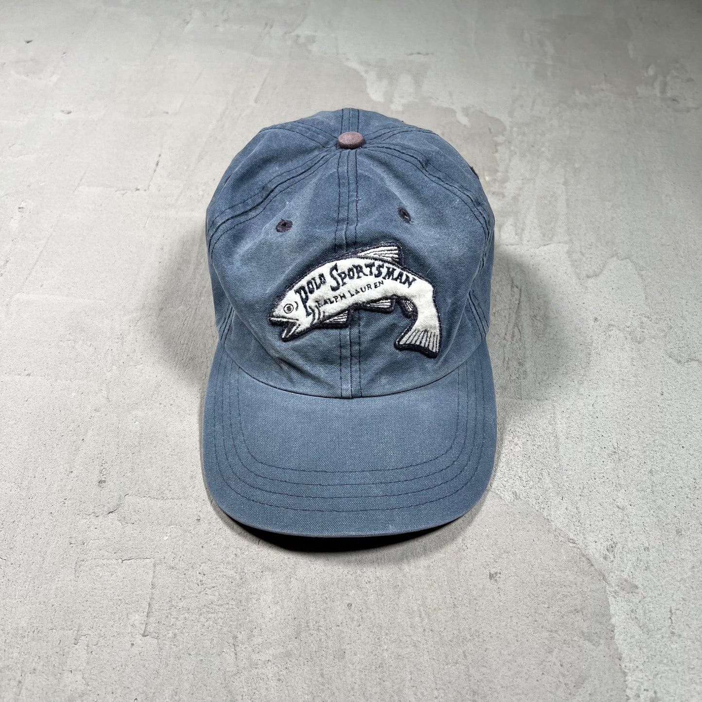 Y2K Polo Sport Ralph Lauren Base Fishing Patch Washed Blue Hat USED v19739