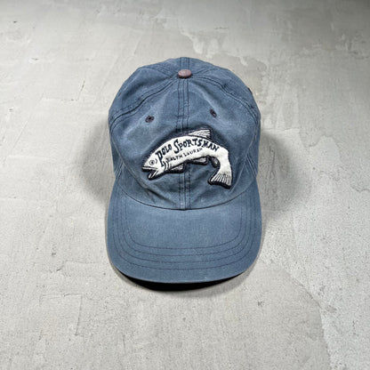 Y2K Polo Sport Ralph Lauren Base Fishing Patch Washed Blue Hat USED v19739