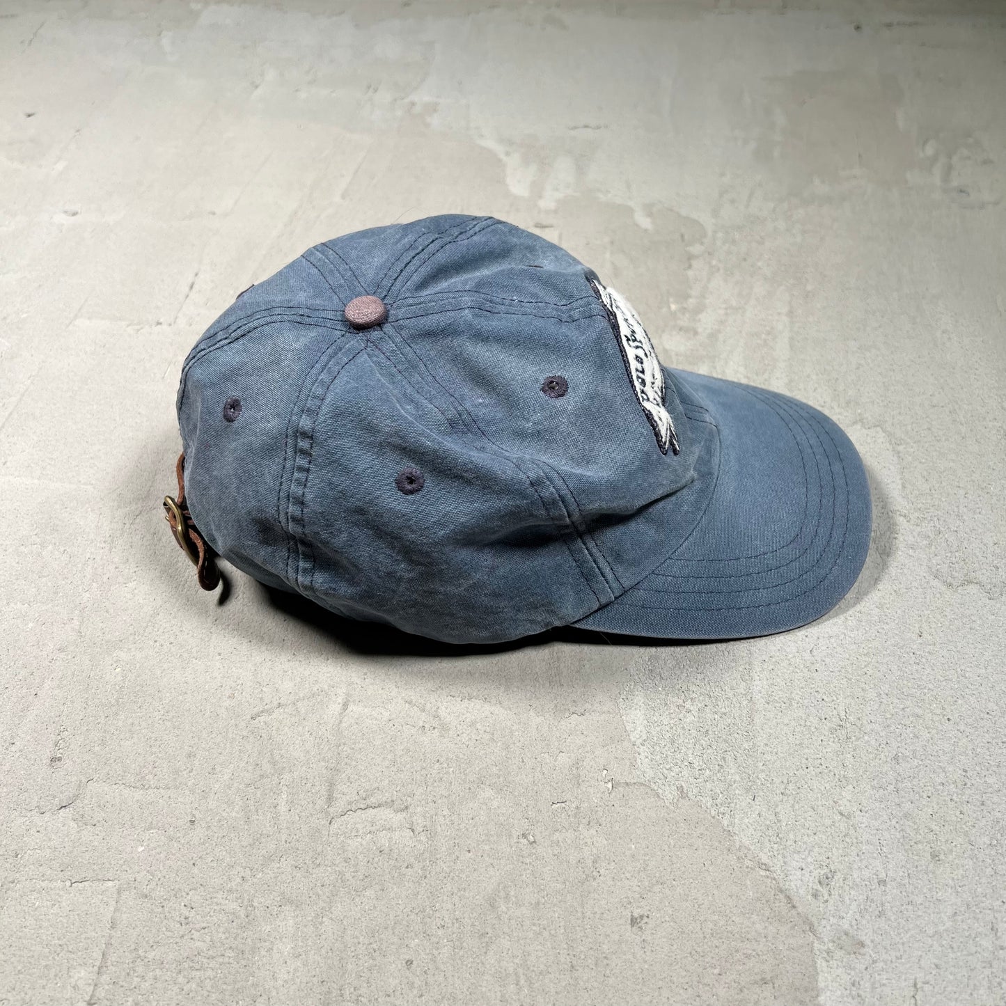 Y2K Polo Sport Ralph Lauren Base Fishing Patch Washed Blue Hat USED v19739