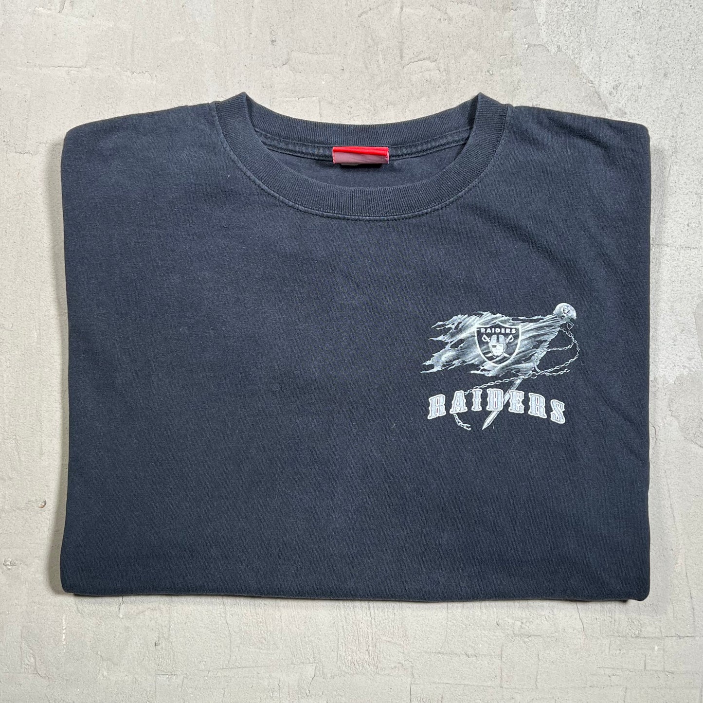 Y2K Oakland Raiders Cartoon Rusher Black Tee Size Large USED v19745