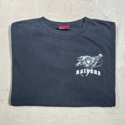 Y2K Oakland Raiders Cartoon Rusher Black Tee Size Large USED v19745