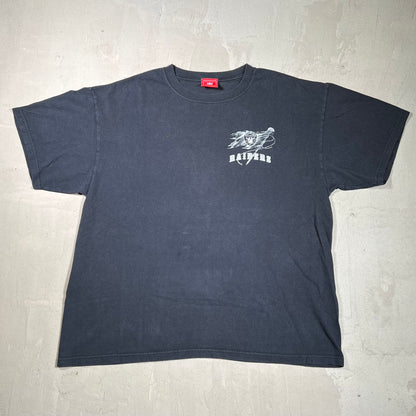 Y2K Oakland Raiders Cartoon Rusher Black Tee Size Large USED v19745