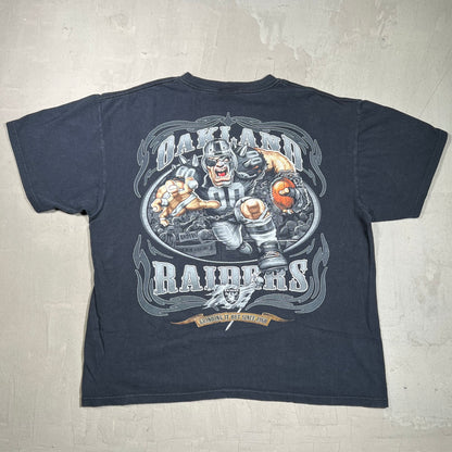 Y2K Oakland Raiders Cartoon Rusher Black Tee Size Large USED v19745