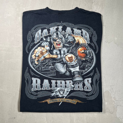 Y2K Oakland Raiders Cartoon Rusher Black Tee Size Large USED v19745