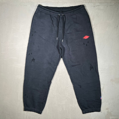 Jordan Wing Logo Distressed Black Sweatpants Size Large USED v19734