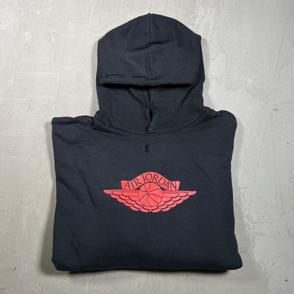 Jordan Wing Logo Distressed Black Hoodie Size Large USED v19733