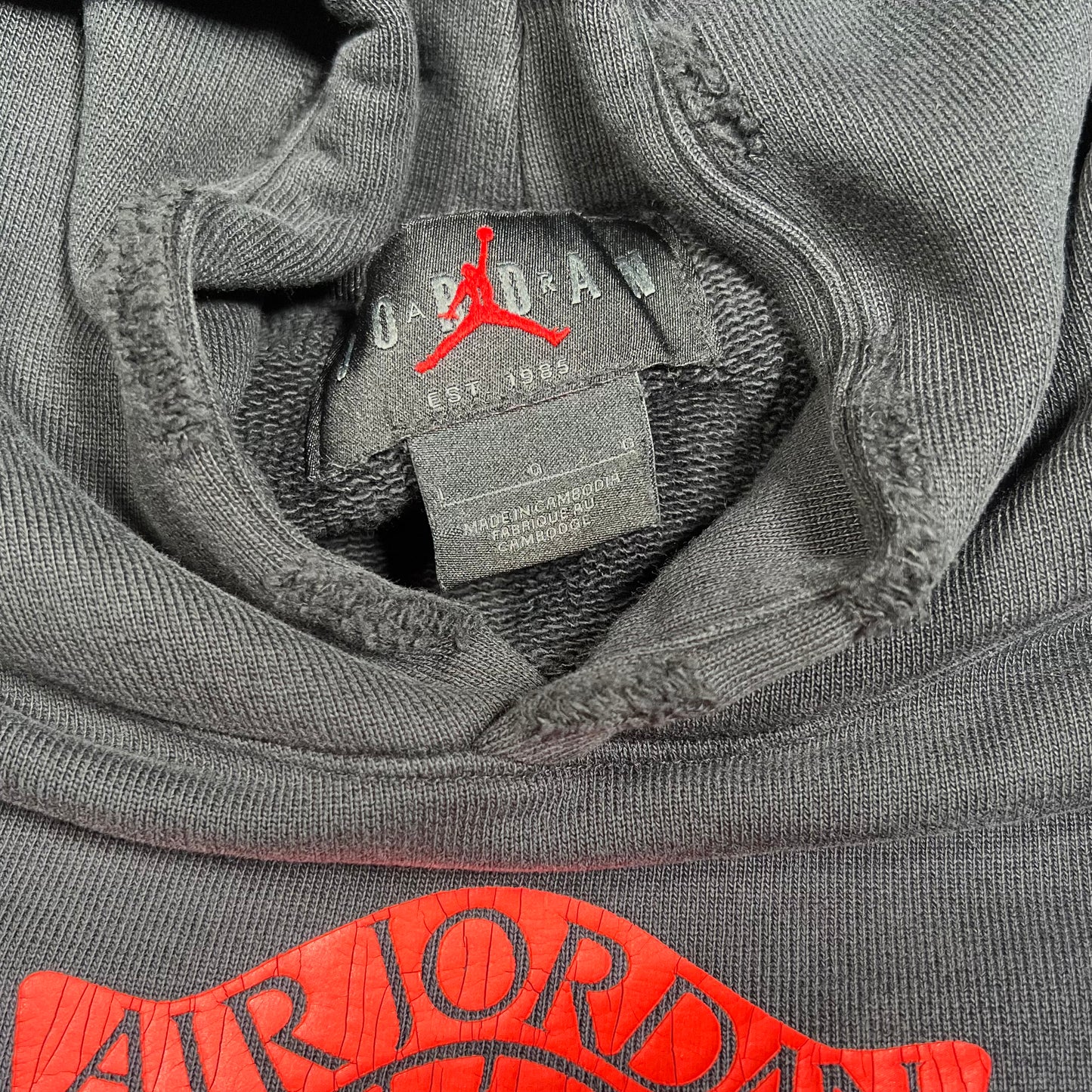 Jordan Wing Logo Distressed Black Hoodie Size Large USED v19733