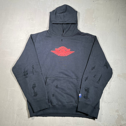Jordan Wing Logo Distressed Black Hoodie Size Large USED v19733