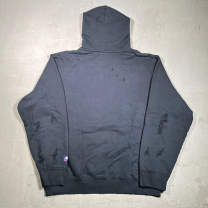 Jordan Wing Logo Distressed Black Hoodie Size Large USED v19733