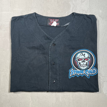 1999 Stone Cold WWF Button Up Baseball Black Jersey Size Large USED v19740
