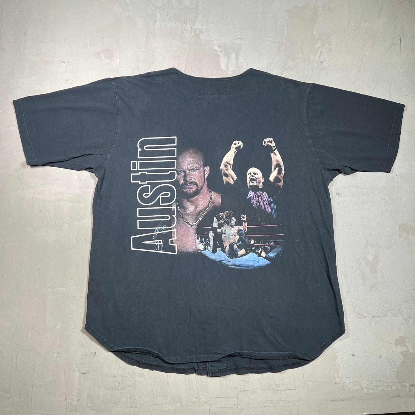 1999 Stone Cold WWF Button Up Baseball Black Jersey Size Large USED v19740
