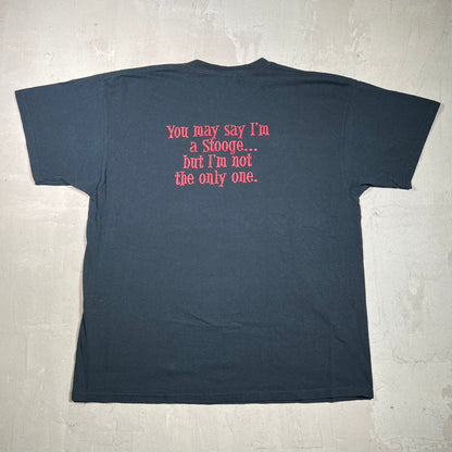 Y2K Three Stooge John Lennon Spoof Black Tee Size XL USED v19748