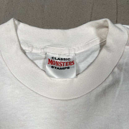 1997 Frankenstein Stamp Print White Tee Size Medium USED v19750