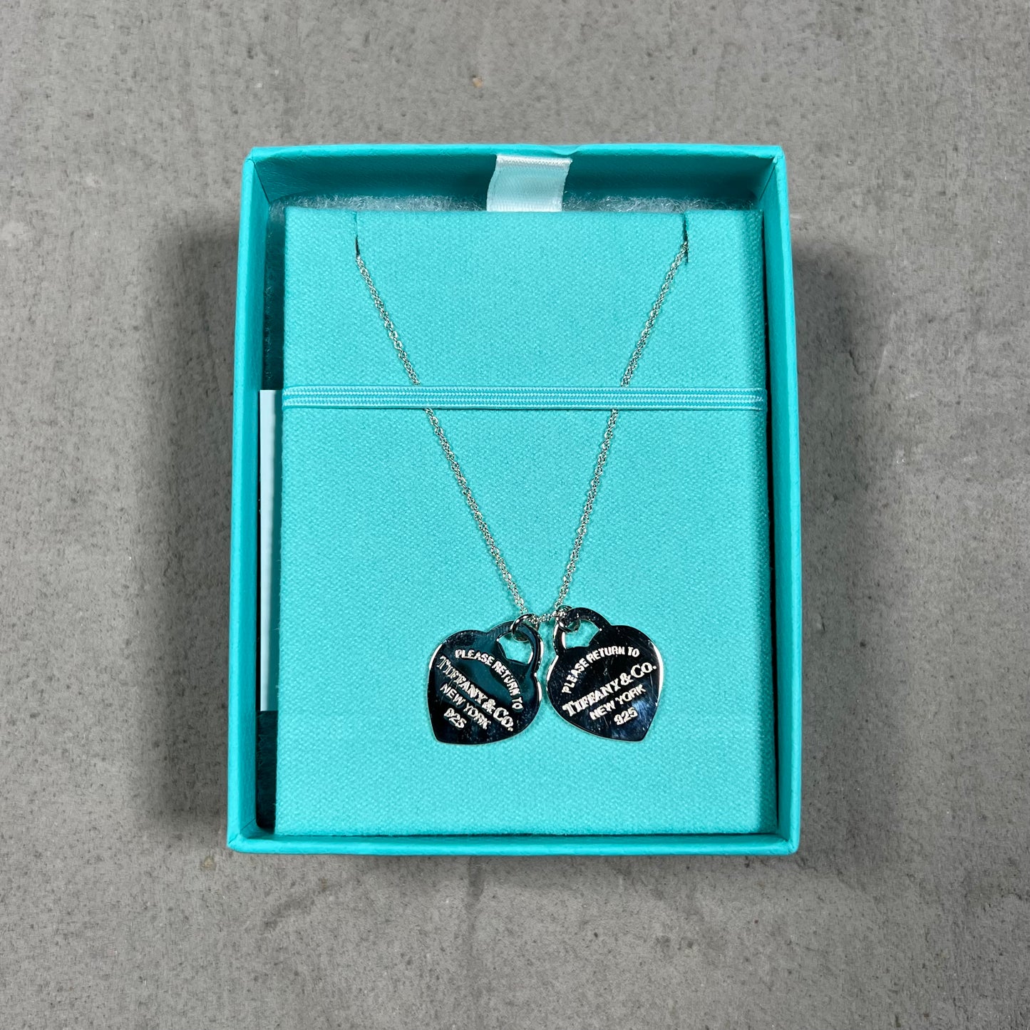Tiffany & Co Double Heart Silver 18in Necklace USED c17893