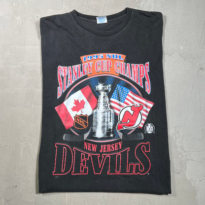 1995 Stanley Cup NJ Devils Black Tee Size Large USED v19788