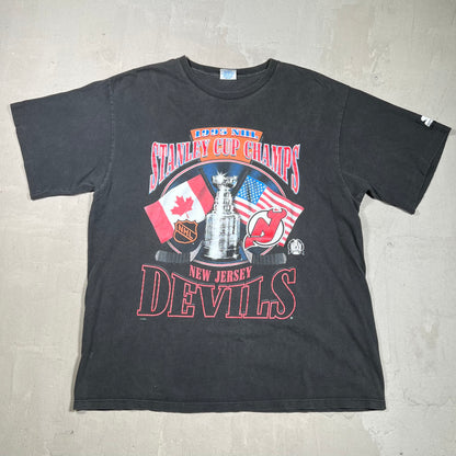 1995 Stanley Cup NJ Devils Black Tee Size Large USED v19788