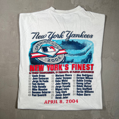 2004 Yankees Opening Day Roaster White Tee Size XL USED v19791