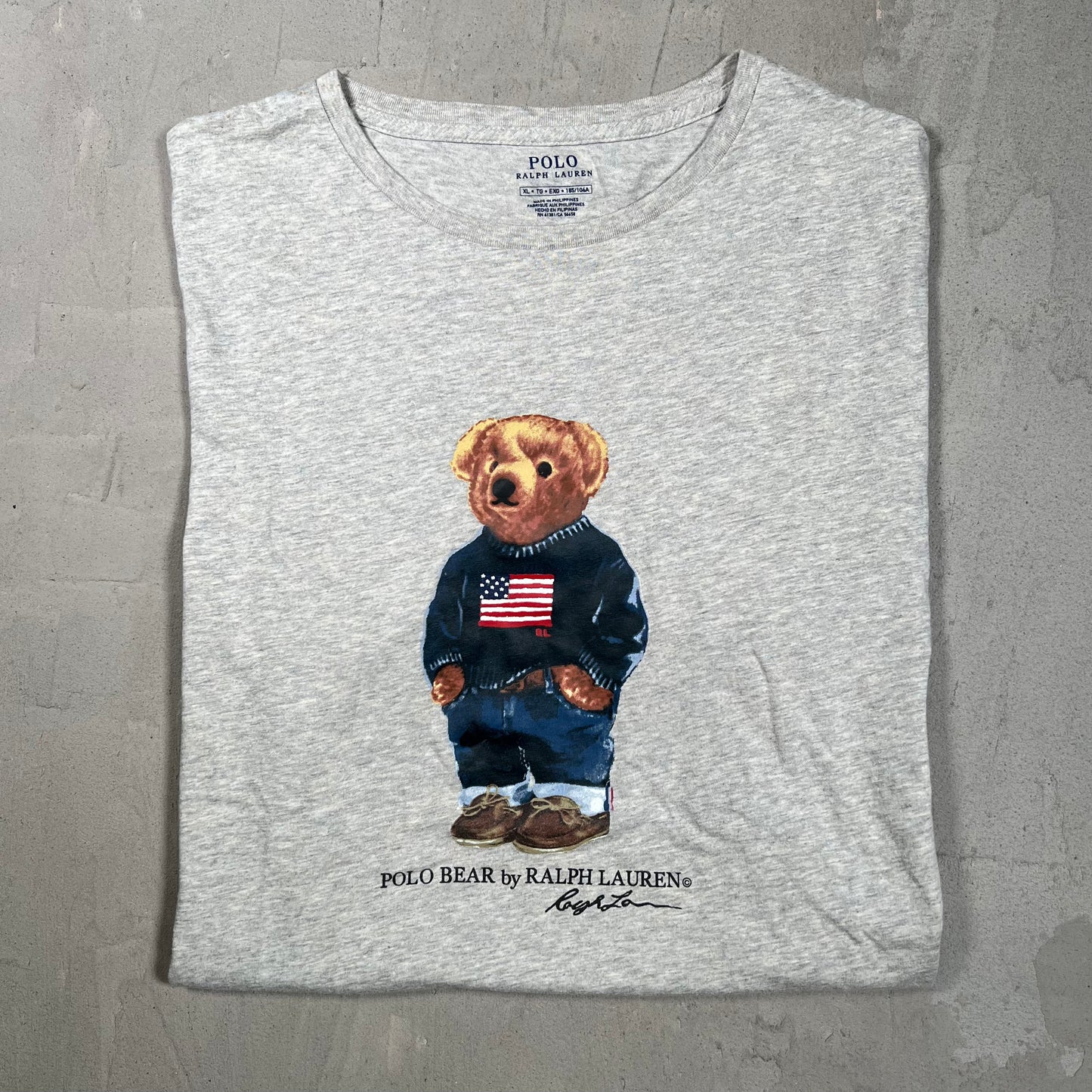 Polo Ralph Lauren Bear Sweater Grey Tee Size XL USED v19793