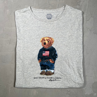Polo Ralph Lauren Bear Sweater Grey Tee Size XL USED v19793