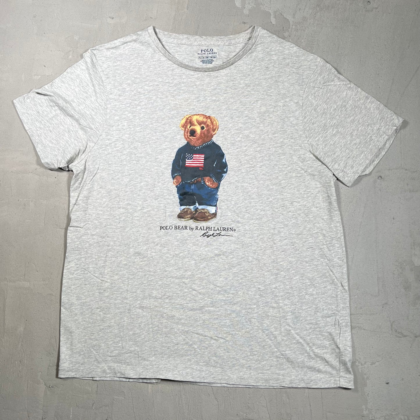 Polo Ralph Lauren Bear Sweater Grey Tee Size XL USED v19793