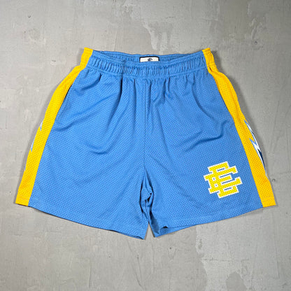 Eric Emanuel Bolt Blue/Yellow Shorts Size Large USED x17921